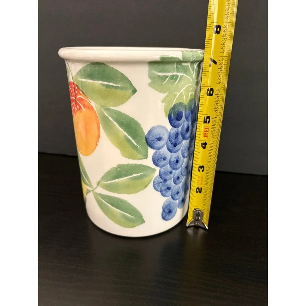Ceramiche Alfa Italy Utensil Holder Vase Fruit Hand Painted Ceramic 7in VTG